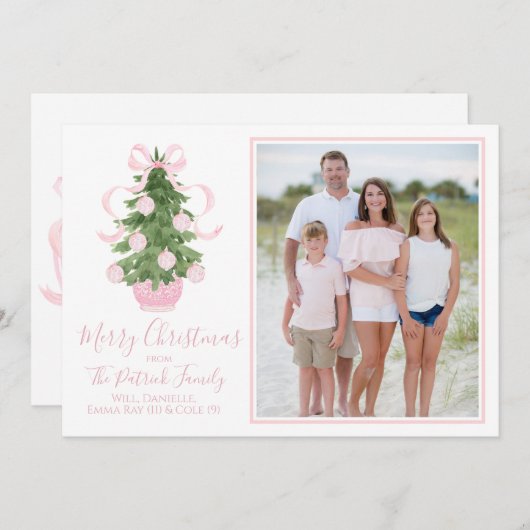 Pink Chinoiserie Tree Weihnachts-Foto-Karte Einladung (Vorne/Hinten)