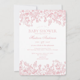 Pink Chinoiserie Vintag Floral Baby Dusche Einladung