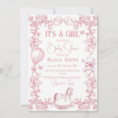Pink Chinoiserie Vintage Babydusche Einladung (Vorderseite)
