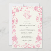 Pink Chinoiserie Vintage Blumenhochzeit Einladung (Vorderseite)