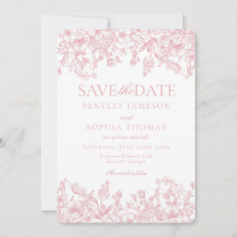 Pink Chinoiserie Vintage Blumenkarte Save the Date Einladung