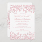 Pink Chinoiserie Vintage Floral Birthday Party Einladung (Vorne/Hinten)