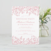 Pink Chinoiserie Vintage Floral Birthday Party Einladung (Stehend Vorderseite)