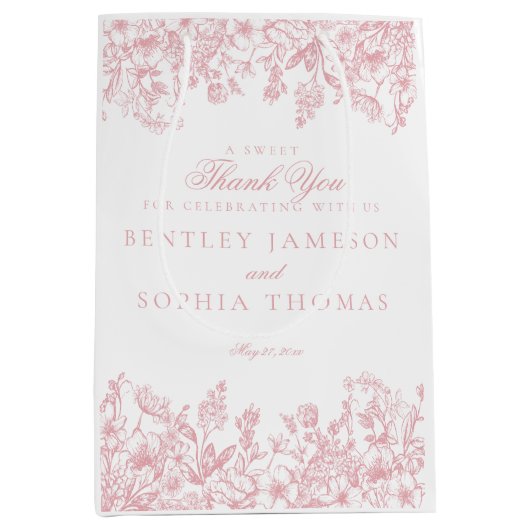 Pink Chinoiserie Vintage Floral Wedding Favor Mittlere Geschenktüte (Vorderseite)