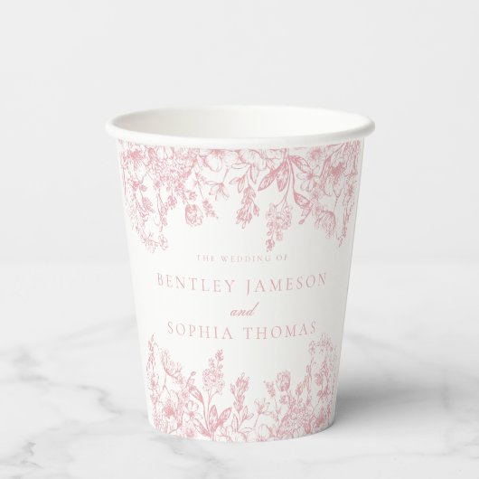 Pink Chinoiserie Vintage Floral Wedding Pappbecher (Rückseite)