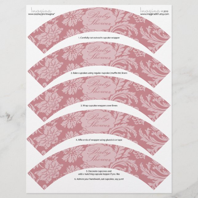 Pink Chintz Baby Duschkabine DIY Cupcake Wrappers (Vorderseite)