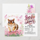 Pink Chipmunk Blooms Girl Baby Dusche Einladung (Vorne/Hinten)