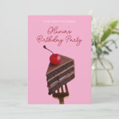 Pink Choco Cherry Cake 21st Birthday Invitation Einladung (Stehend Vorderseite)