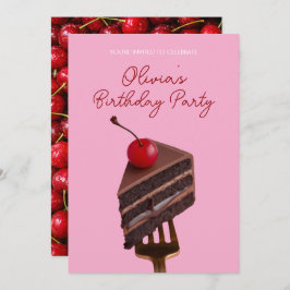 Pink Choco Cherry Cake 21st Birthday Invitation Einladung