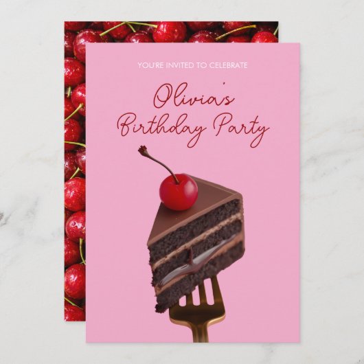 Pink Choco Cherry Cake 21st Birthday Invitation Einladung (Vorne/Hinten)