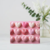 Pink Chocolate Hearts Valentine`s Day Card Postkarte (Stehend Vorderseite)
