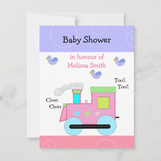 Pink Choo Choo Train Baby Dusche Einladung (Vorderseite)