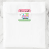 Pink Choo Choo Train Baby Dusche Quadratischer Aufkleber (Tasche)