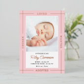 Pink Chosen Loved Einführung Adoptiert Baby Girl Folieneinladung (Stehend vorne)