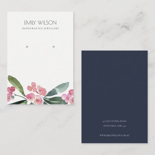 PINK CHRIST THORN GREEN PEONY EARRING DISPLAY VISITENKARTE (Vorne/Hinten)