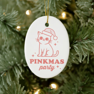 Pink Christmas aesthetic pinkmas party girly cat Keramik Ornament