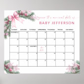 Pink Christmas Baby Shower Guess Due Date Calendar Poster (Vorne)