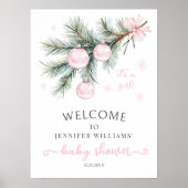 Pink Christmas Baby Shower Welcome Sign Poster (Vorne)