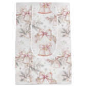 Pink Christmas Bells Pink Bows Gold Snowflakes Mittlere Geschenktüte (Rückseite)