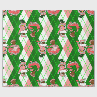 pink christmas black santa wife plaid geschenkpapier