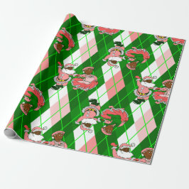 pink christmas black santa wife plaid geschenkpapier