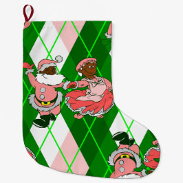 pink christmas black santa wife plaid  großer weihnachtsstrumpf