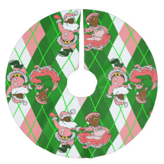 pink christmas black santa wife plaid  polyester weihnachtsbaumdecke