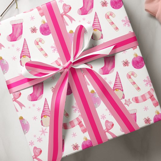 Pink Christmas Bow & Snowflake Wrapping Paper Geschenkpapier