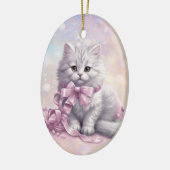 Pink Christmas Bow White Kitten Kinder Keramik Ornament (Links)