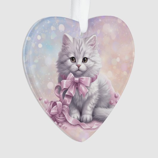 Pink Christmas Bow White Kitten Kinder Ornament (Vorderseite)