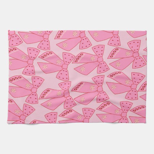 Pink Christmas Bows Geschirrtuch (Horizontal)