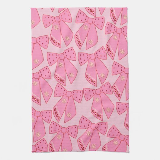 Pink Christmas Bows Geschirrtuch (Vertikal)