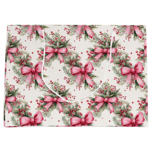 Pink Christmas Bows Große Geschenktüte (Vorderseite)