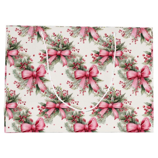 Pink Christmas Bows Große Geschenktüte (Rückseite)