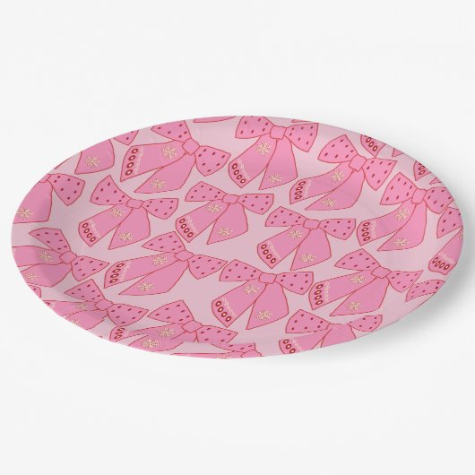 Pink Christmas Bows Pappteller (Schrägansicht)