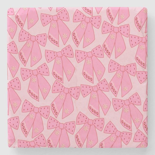 Pink Christmas Bows Steinuntersetzer (Vorderseite)