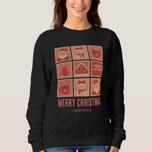 Pink Christmas Briefmarke Collage Sweatshirt (Vorderseite)