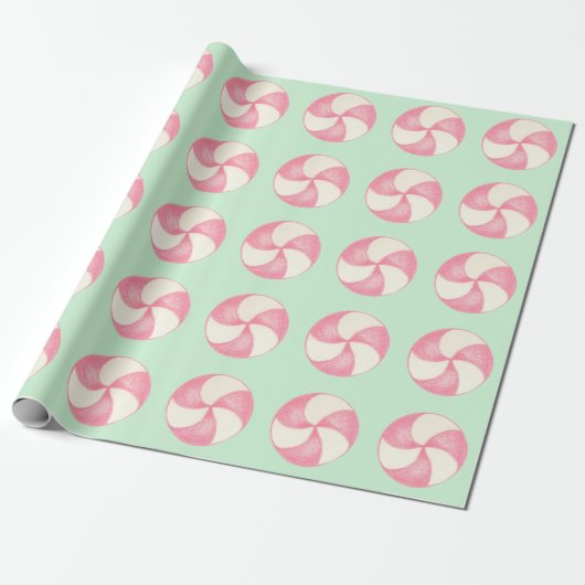 Pink Christmas Candy Peppermint Wrapping Paper Geschenkpapier (Ungerollt)