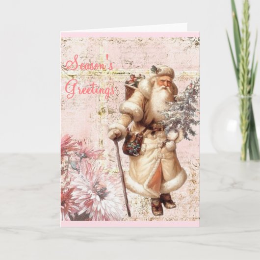 pink Christmas card and Santa Feiertagskarte (Vorderseite)