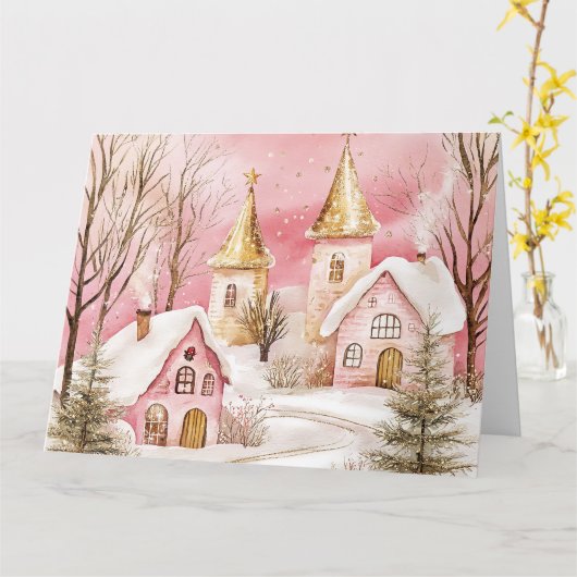 Pink Christmas Card Karte (Gelbe Blume)