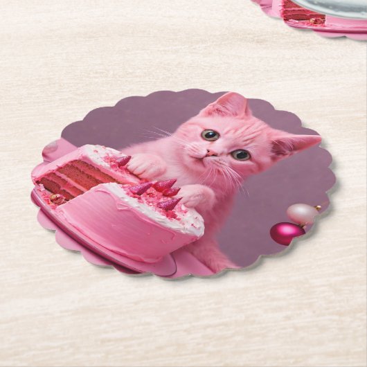 Pink Christmas Cat Untersetzer (angewinkelt)