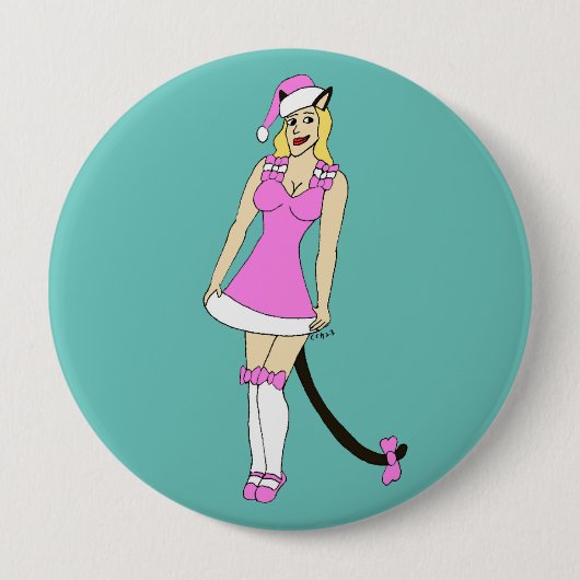 Pink Christmas catgirl Button (Vorderseite)