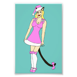 Pink Christmas catgirl Fotodruck