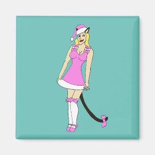 Pink Christmas catgirl Magnet