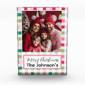 Pink Christmas Checkerboard Fotoblock (Vorderseite)