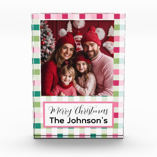 Pink Christmas Checkerboard Fotoblock (Vorderseite)