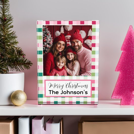 Pink Christmas Checkerboard Fotoblock