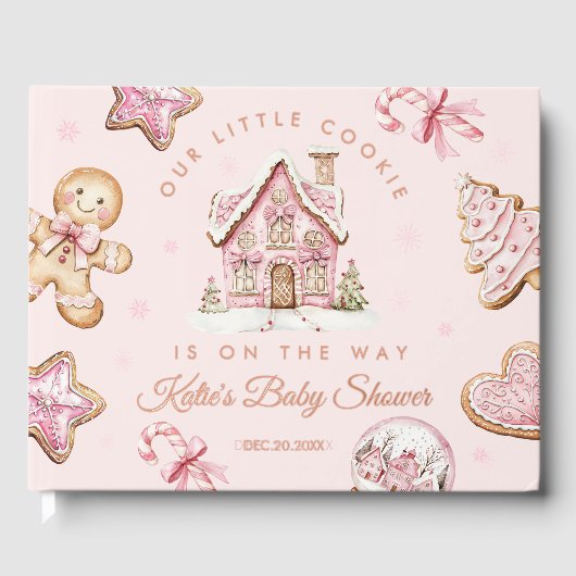 Pink Christmas Cookie Baby Shower Foil Guestbook Gästebuch (Vorderseite)