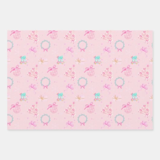 Pink Christmas Coquette Bow Seamless Pattern Geschenkpapier Set (Vorderseite 2)