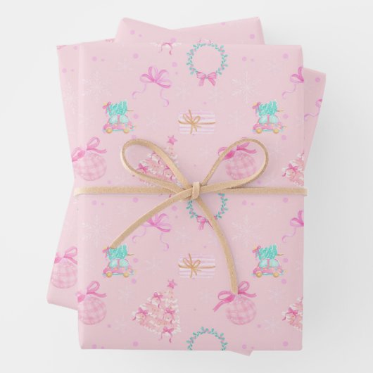 Pink Christmas Coquette Bow Seamless Pattern Geschenkpapier Set (Beispiel)
